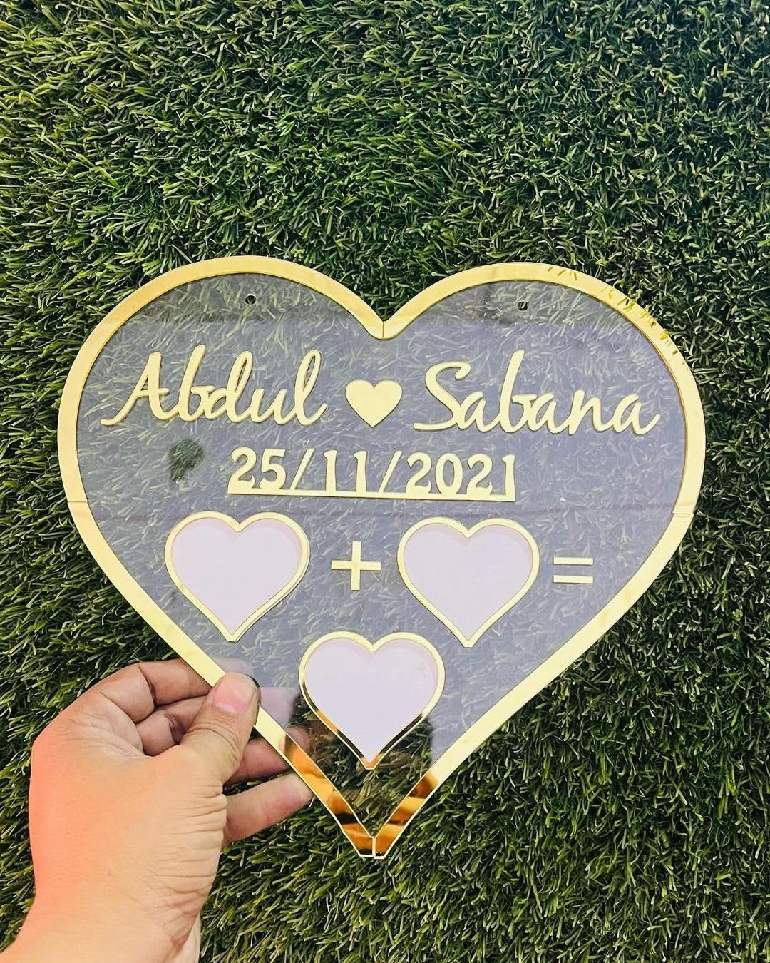 Heart Shaped Nikah Thumb Acrylic Board - Personalized Islamic Wedding Keepsake