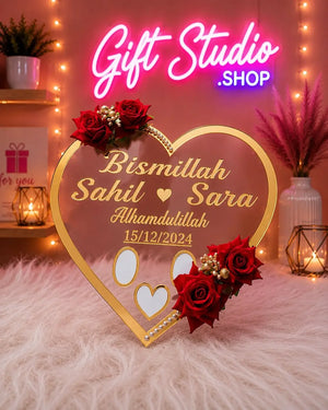 Heart Shaped Nikah Thumb Acrylic Board Personalized Islamic Wedding Keepsake - Gift Studio Pakistan photo 1