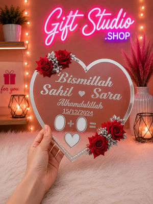 Heart Shaped Nikah Thumb Acrylic Board Personalized Islamic Wedding Keepsake - Gift Studio Pakistan photo 4