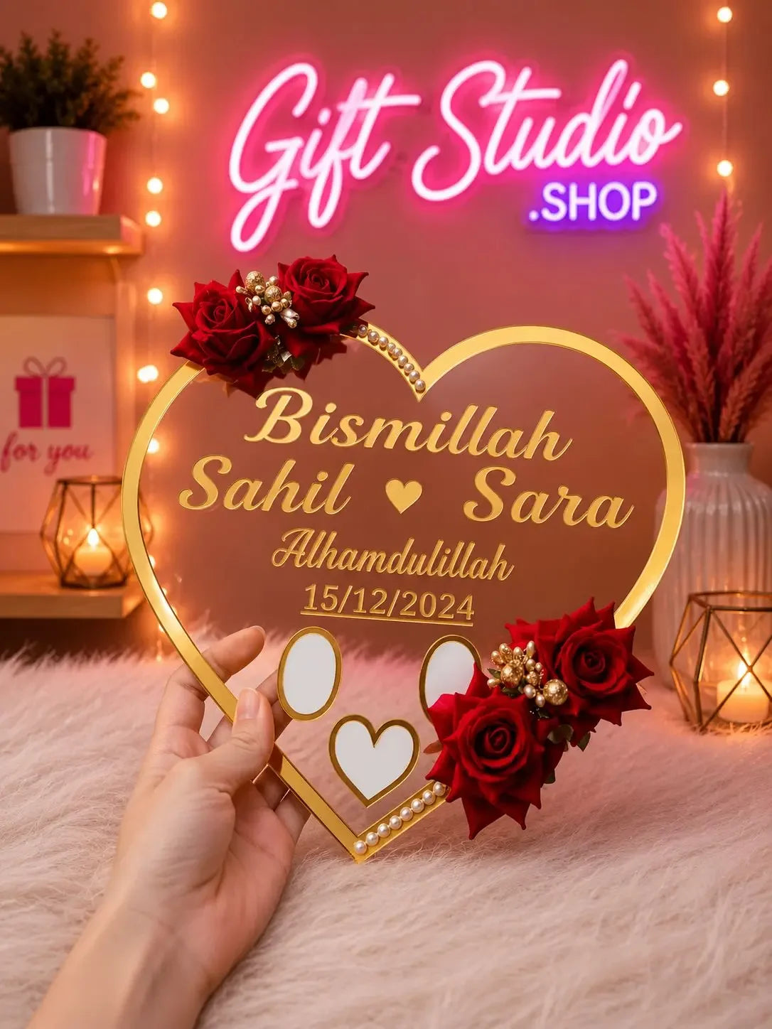Heart Shaped Nikah Thumb Acrylic Board Personalized Islamic Wedding Keepsake - Gift Studio Pakistan photo 5