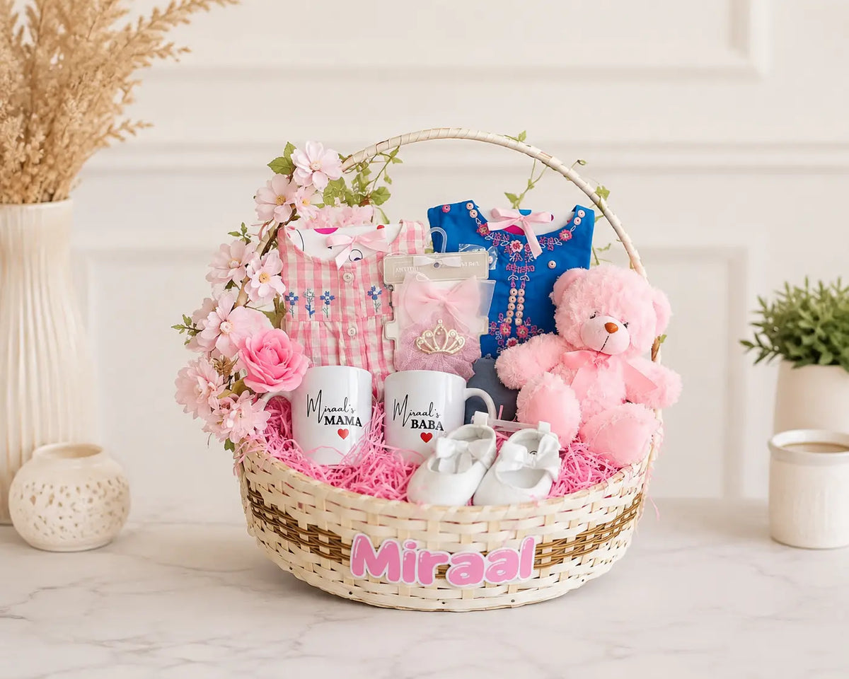 Baby Girl Gift Basket Pakistan | Personalized Baby Shower Crate — Gift Studio
