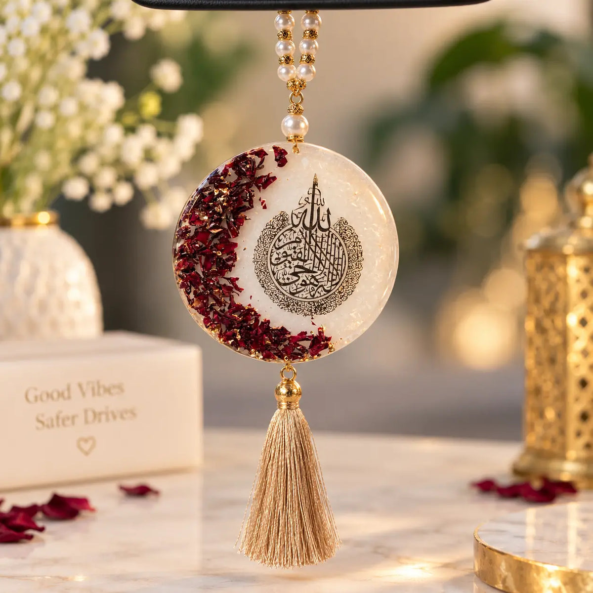 Islamic Resin Car Hanging with Arabic Calligraphy | Handmade Muslim Car Decor