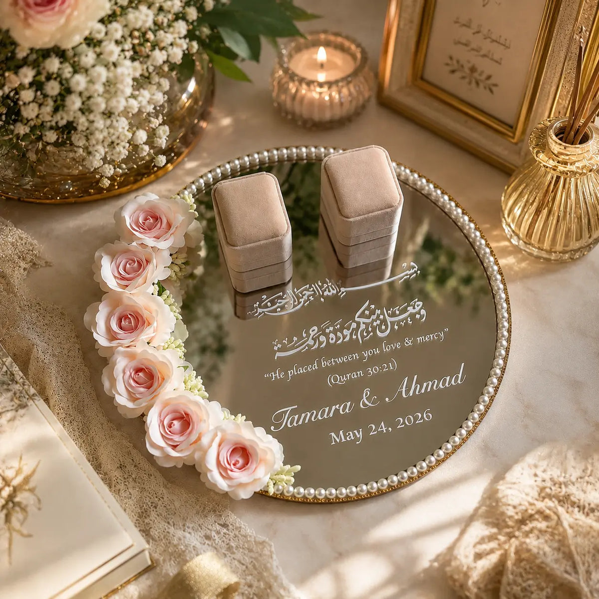 Personalized Ring Tray for Nikkah & Engagement | Elegant Wedding Ring Tray with Names & Date