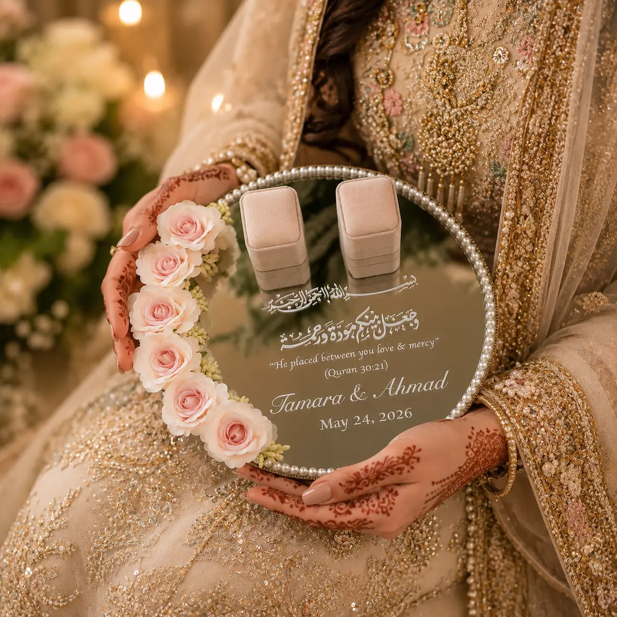 Personalized Ring Tray for Nikkah & Engagement | Elegant Wedding Ring Tray with Names & Date