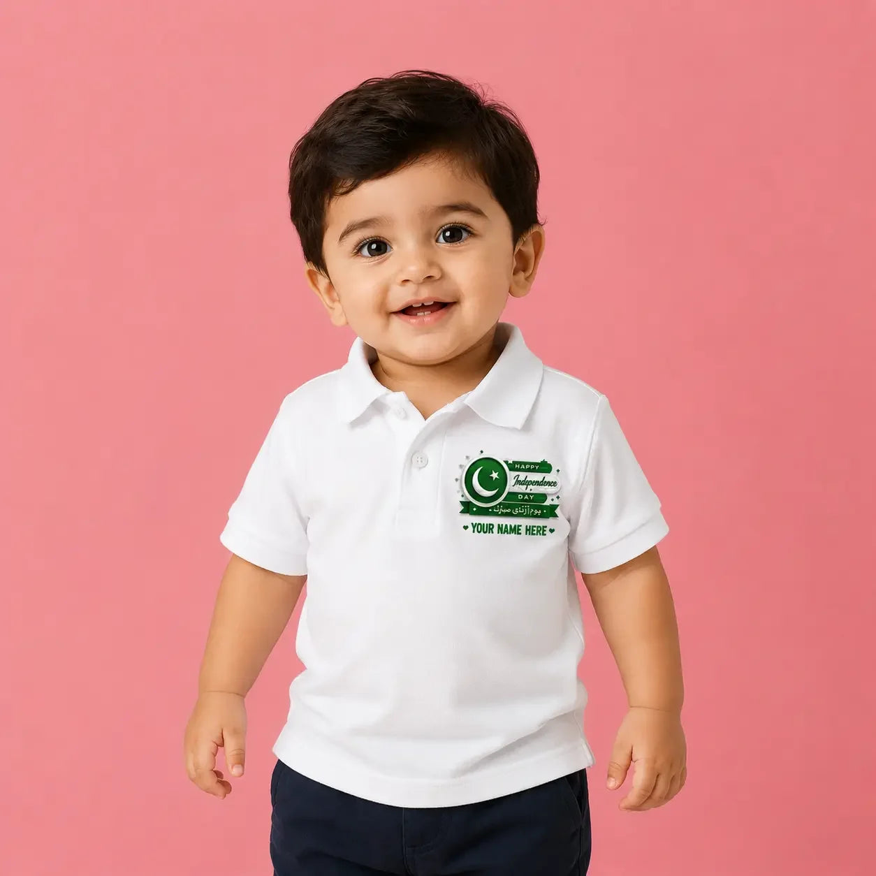 14 August kids polo shirt Pakistan - smart azadi look customize name Gift Studio