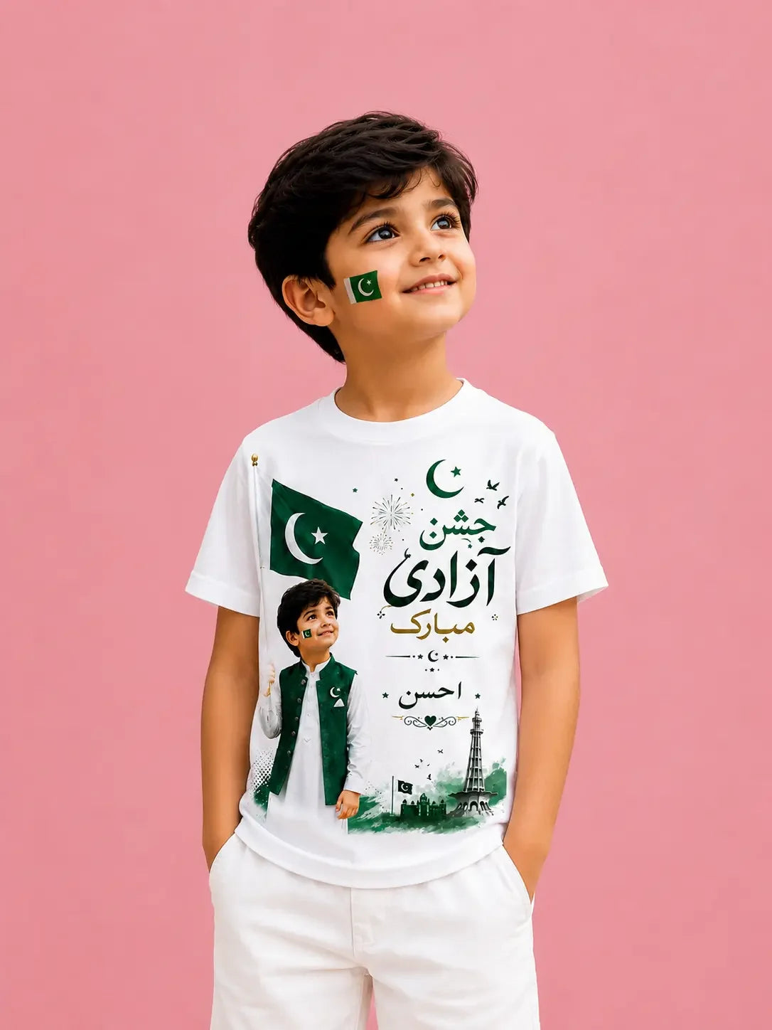 14 August white t-shirt Pakistan - customize name azadi shirt Gift Studio