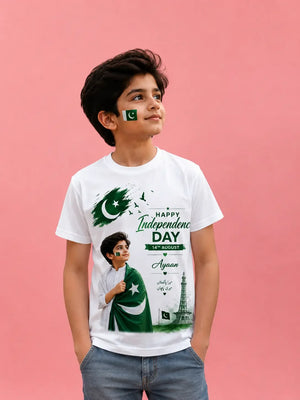 Customized 14 August white t-shirt Pakistan - azadi shirt Gift Studio Gujranwala