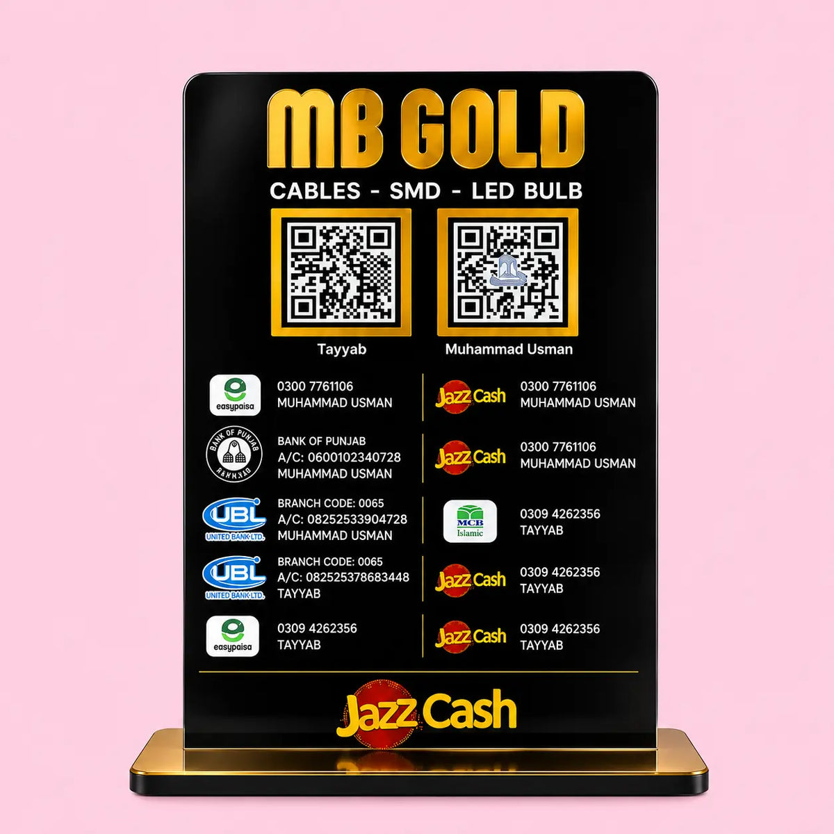 Payment QR Code Stand – JazzCash & EasyPaisa Acrylic Sign