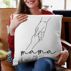 Modern Established Mama Throw Pillow with hand design and customizable year