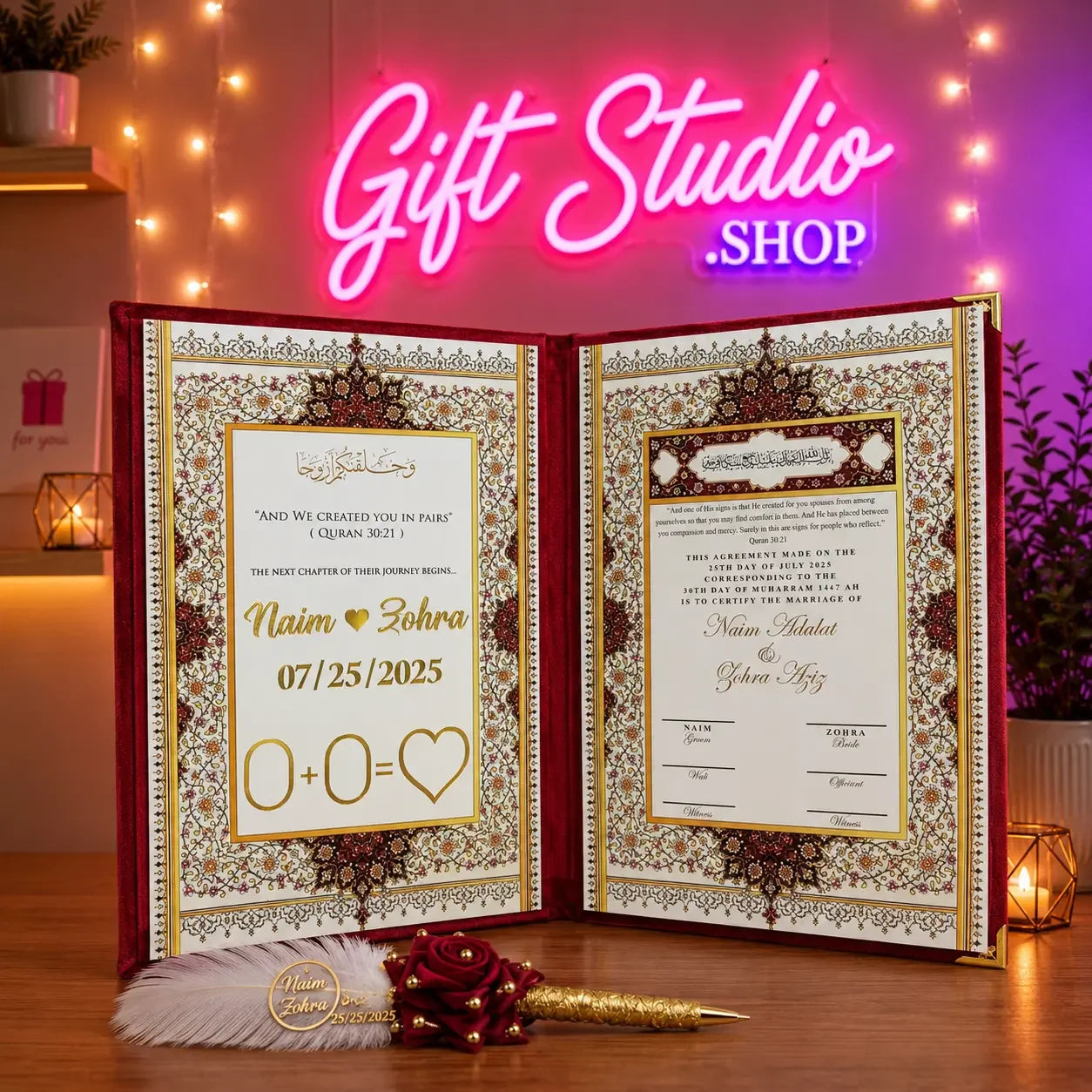 Nikkah Booklet Pakistan personalized name and date on velvet cover