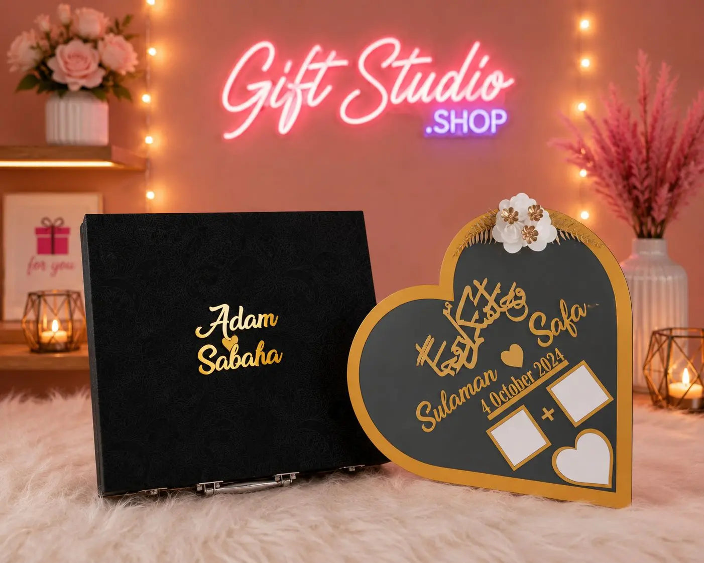 Nikkah Frame Box Set Pakistan Heart Shape and Arch Shape Nikah Frame with Velvet Box - Gift Studio Pakistan photo 1
