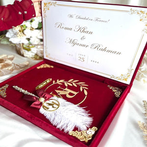 Elegant nikkah book designed for Islamic wedding ceremonies, perfect for recording nikah details and memories.