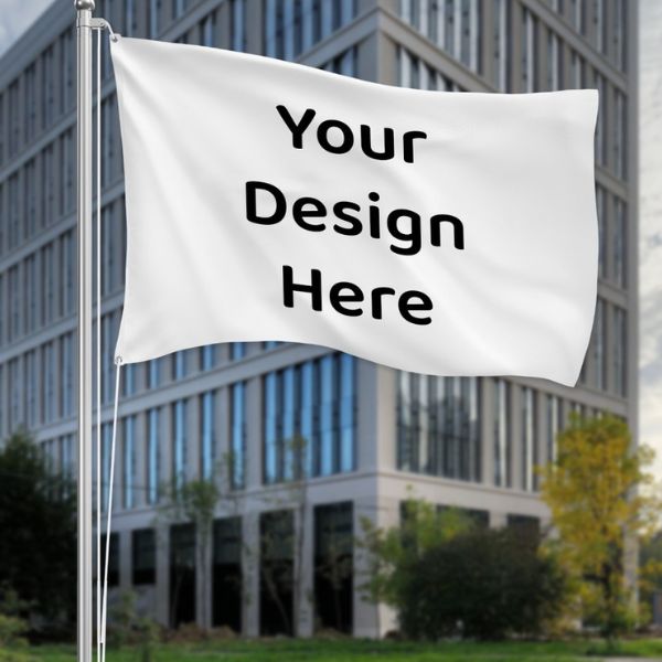  Outdoor Flags in Silk Fabric with "Your Design Here" placeholder, stylish outdoor display from Gift Studio Pakistan