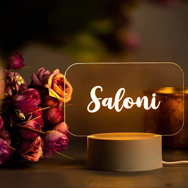  Personalized Name 3D LED Night Lamp with "Saloni" name beside a bouquet of roses