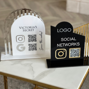  Sleek black and white personalized social media QR code display for businesses, perfect for modern branding and connecting customers to Instagram and other digital platforms.