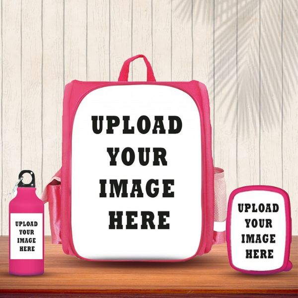  Picture School Bag, Lunch Box & Water Bottle Set with "Your Image Here" design, kids school gear from Gift Studio Pakistan