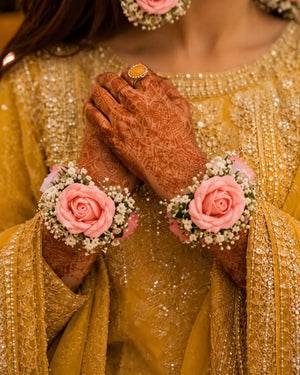 Real Rose Flower Jewellery Set for Bride Pink Floral Bridal Set - Gift Studio Pakistan photo 3