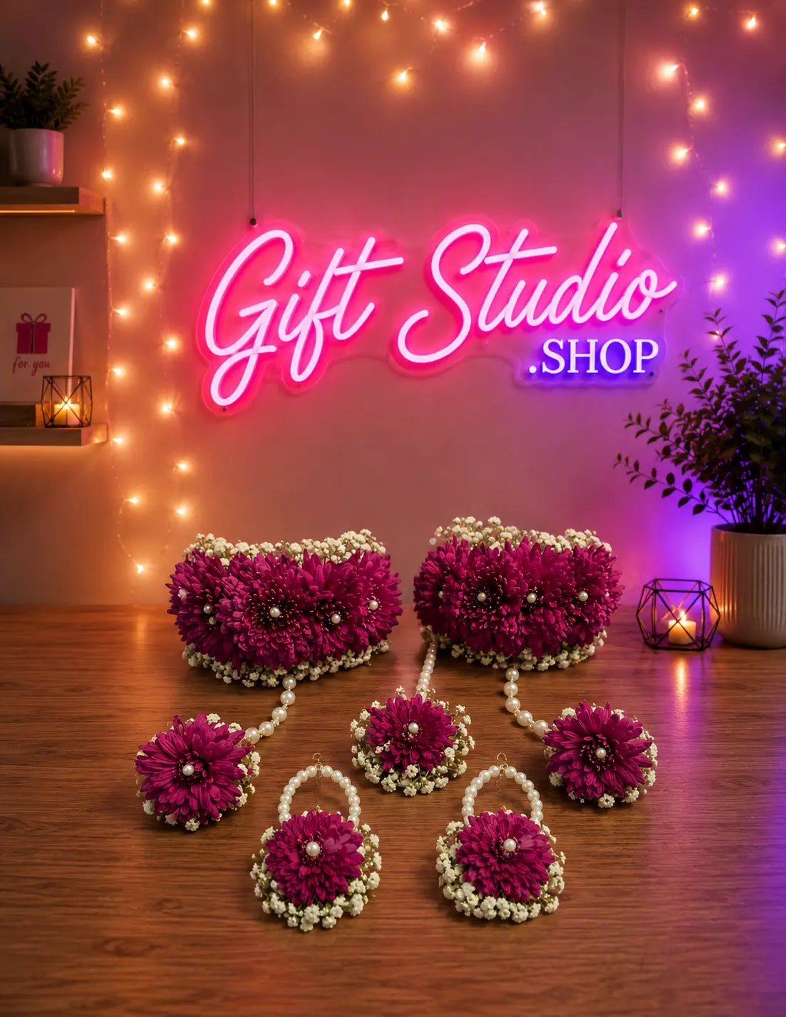 Real Rose Flower Jewellery Set for Bride Pink Floral Bridal Set - Gift Studio Pakistan photo 4