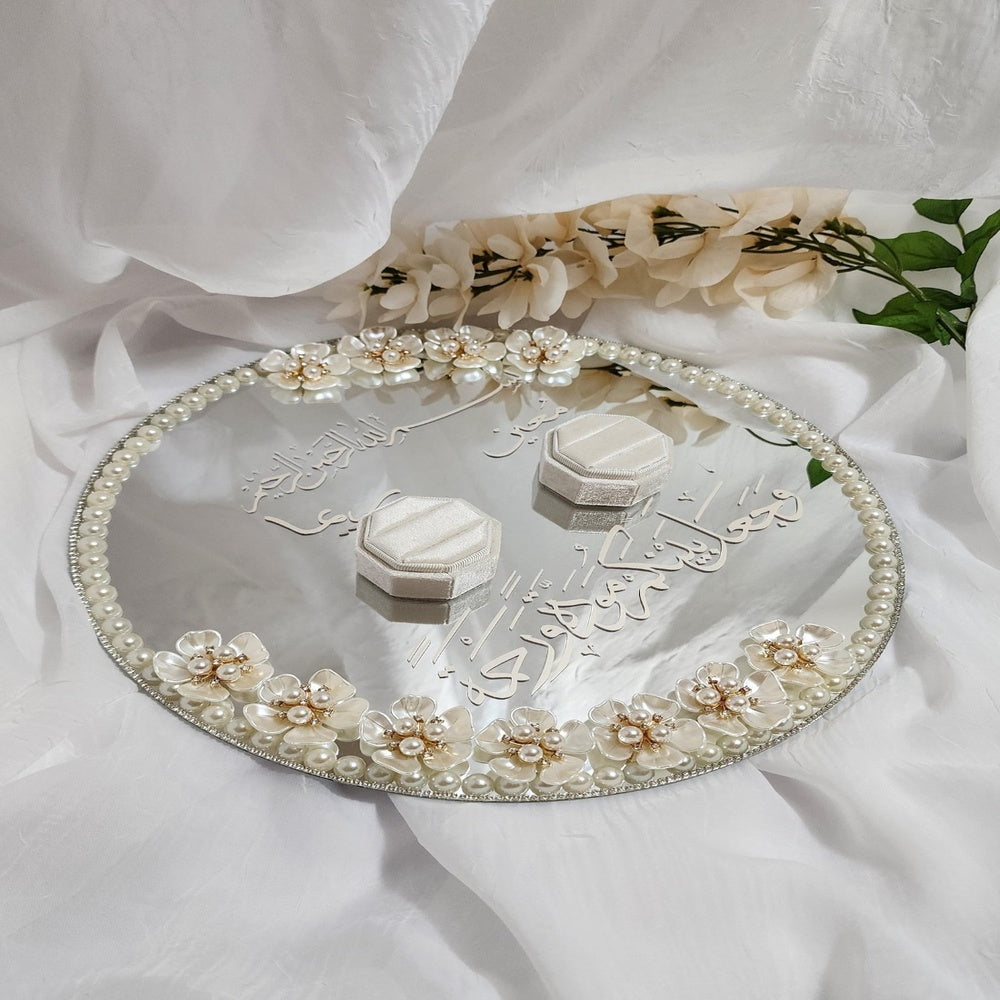 Elegant ring exchange tray designed to hold and present wedding rings beautifully during the ceremony.