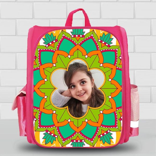  Truck Art School Bag for Girls with mandala design and photo placeholder, stylish school gear from Gift Studio Pakistan