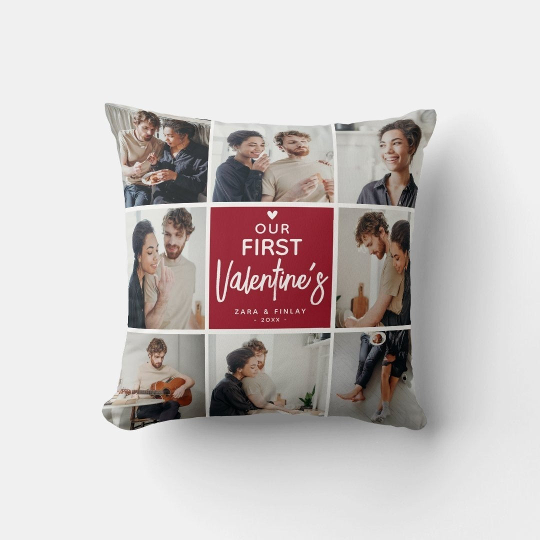 Our First Valentine’s Day Personalized Photo Throw Pillow