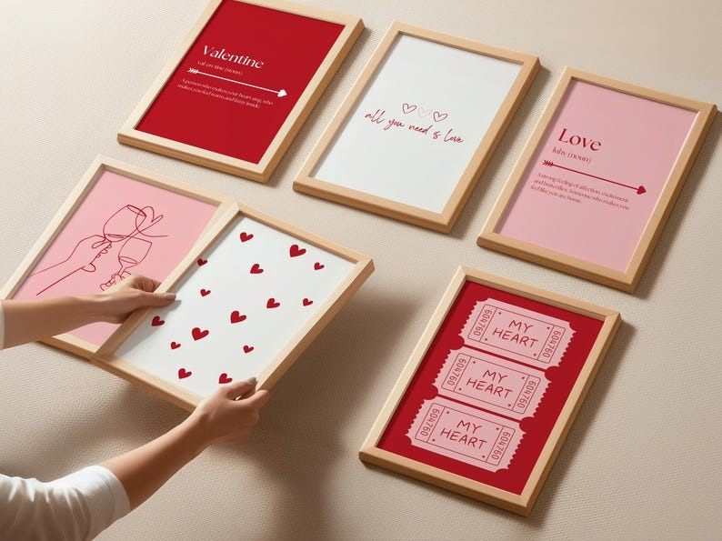 Romantic wooden-framed love prints, perfect for Valentine's Day decor, anniversaries, and modern home styling.