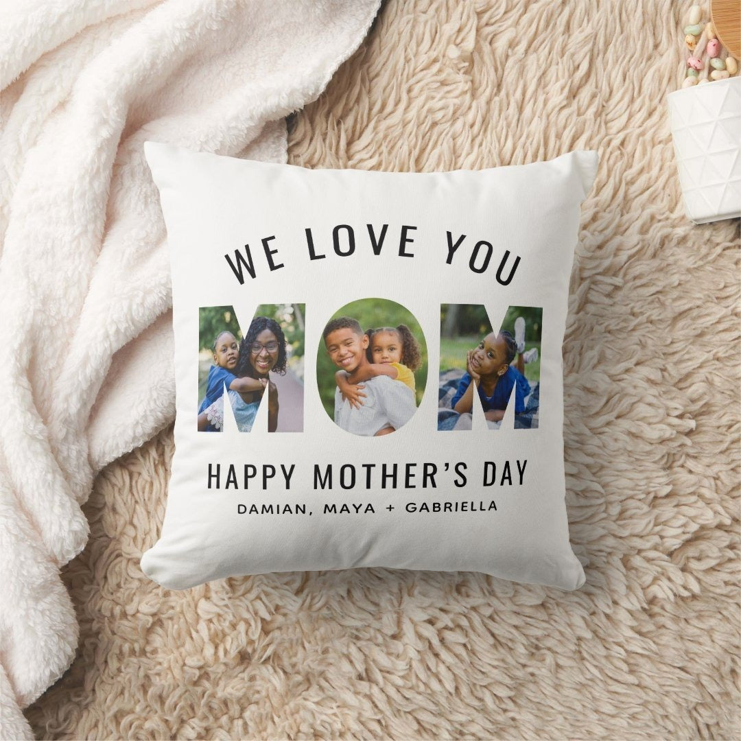 Custom Mother’s Day 3 Photo Collage Throw Pillow