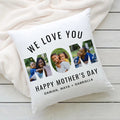 We Love You Mom Custom Mother’s Day 3 Photo Collage Throw Pillow with White Blanket
