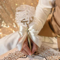Wedding nikkah pen with elegant handcrafted design, personalized Islamic Nikah signing pen decorated with pearls, ribbons and luxury details.
