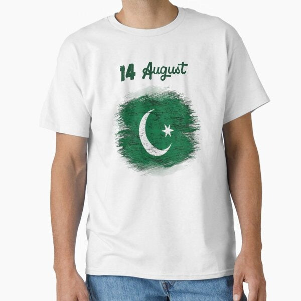 White t-shirt with camo Chand Tara design for 14 August Independence Day