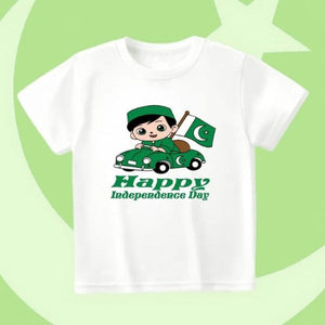 Green Car Boy Independence Day T-Shirt with car graphic and flag motifs