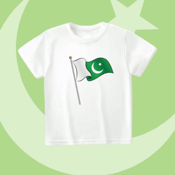 White t-shirt with large Pakistan flag design for 14 August Independence Day
