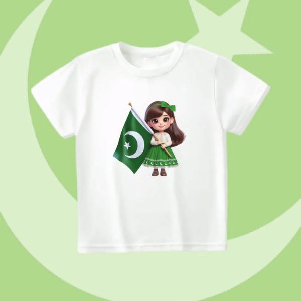 White Independence Day T-Shirt for girls with floral accents and 14th August text